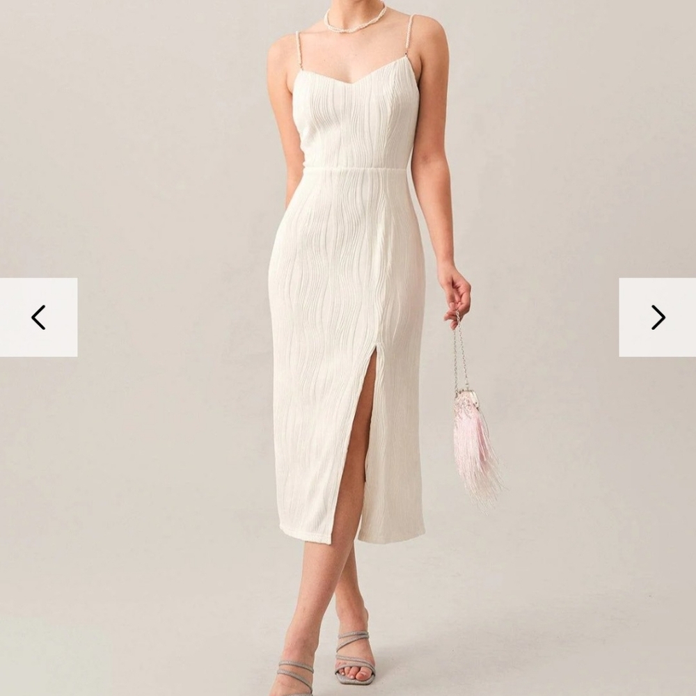 RIHOAS Cream Midi Dress with Front Slit